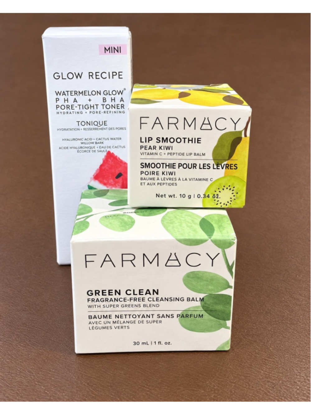 Glow Recipe + Farmacy Skincare 3pc Bundle Toner Lip Balm Cleanser NEW